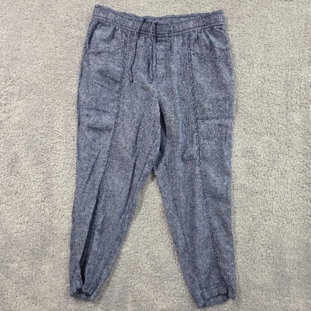 Old Navy High Rise Linen Blend Taper Pants Chambray Blue Women Large Petite (LP)